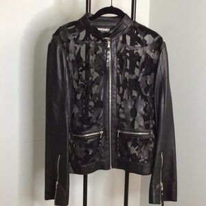 Made in Italy Unique Black Leather & Lace Jacket